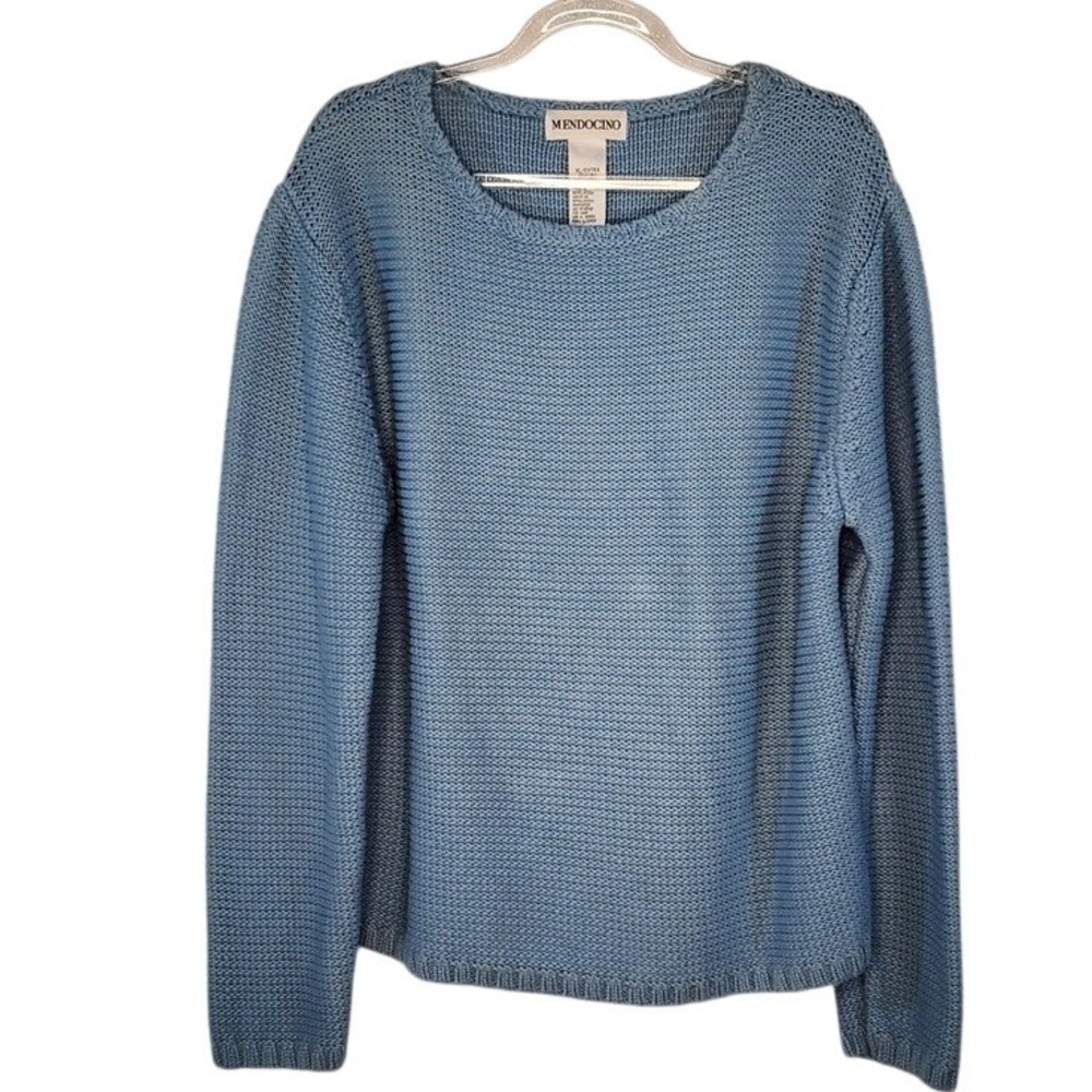 VTG Mendocino Womens Blue Cotton Knit Sweater Textured Pullover Extra Large XL